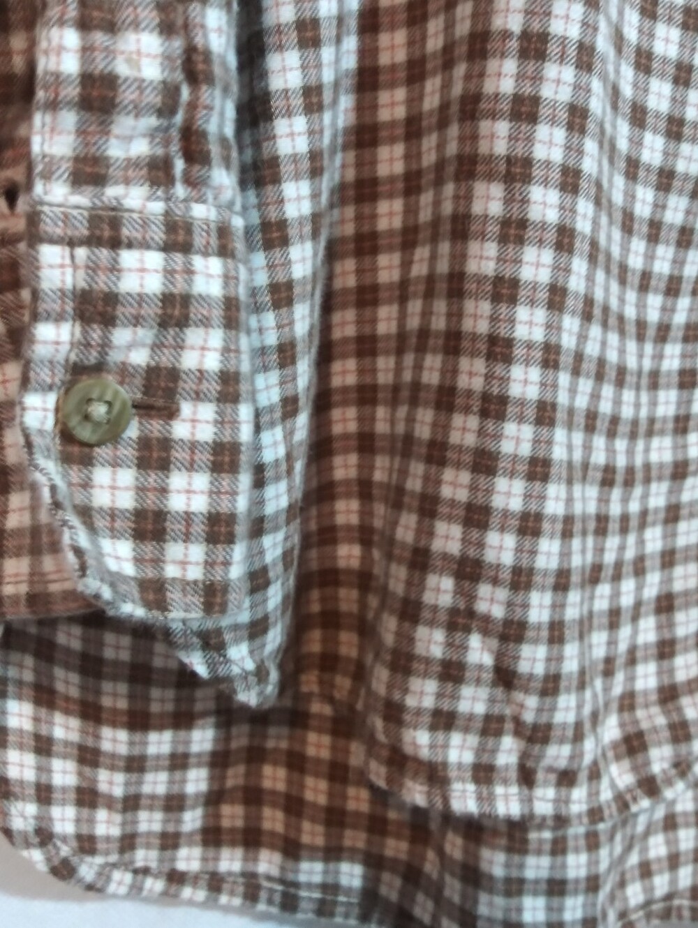 American Eagle Soft Plaid Button-Up Shirt in Brown Cream Oversized Relaxed Sz S - Picture 4 of 7